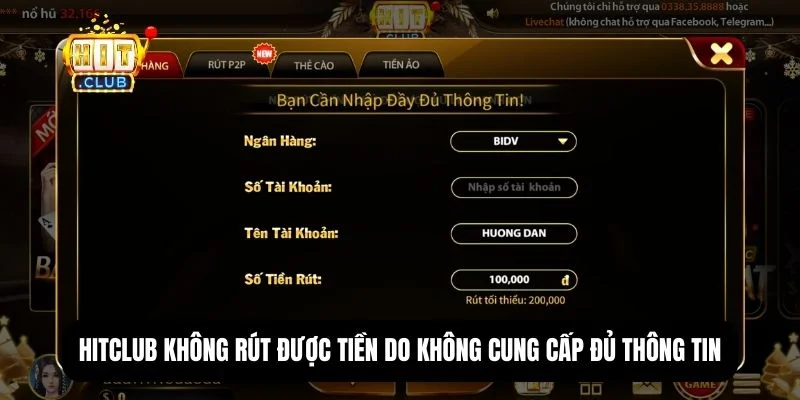 Lỗi tài khoản cá nhân khiến rút tiền thất bại